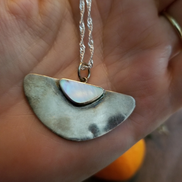 Vintage Abalone Sterling Silver Geometric Pendant - Picture 7 of 7